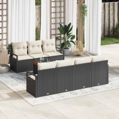vidaXL Set Divano da Giardino 8 Pezzi con Cuscini Neri in Rattan Tecnologico e Acacia