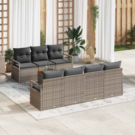 vidaXL Set da Giardino con Divano a 8 Pezzi e Cuscini Grigi in Poly Rattan e Acacia