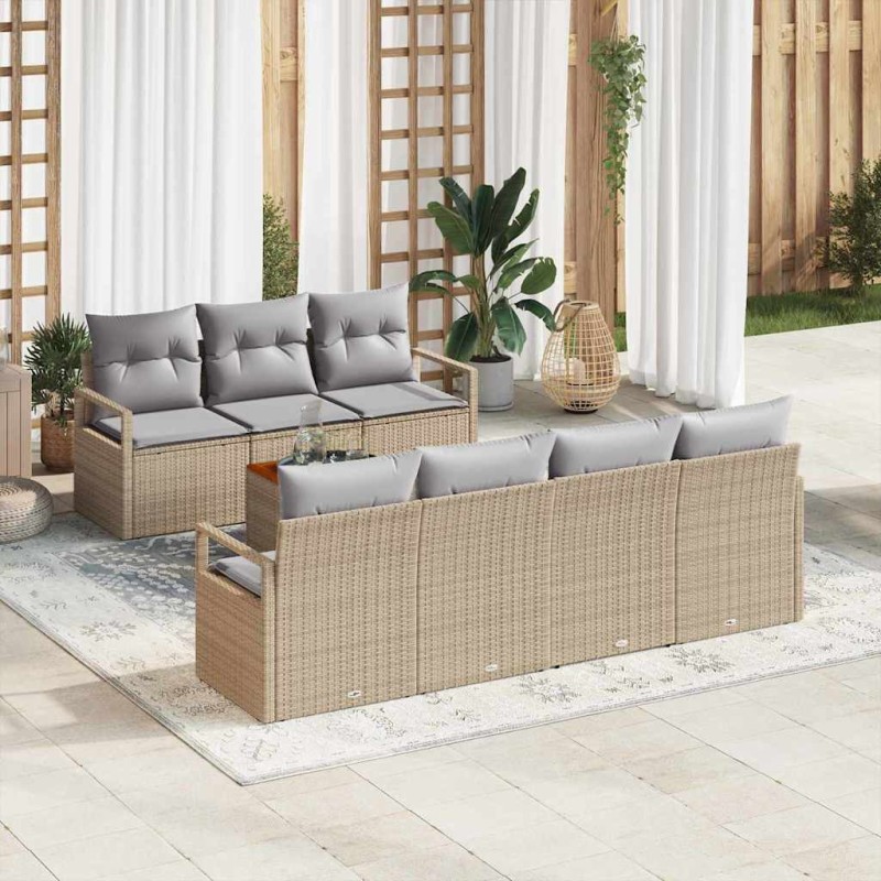 vidaXL Set da Giardino in 8 Pezzi con Cuscini Beige in Rattan Composito