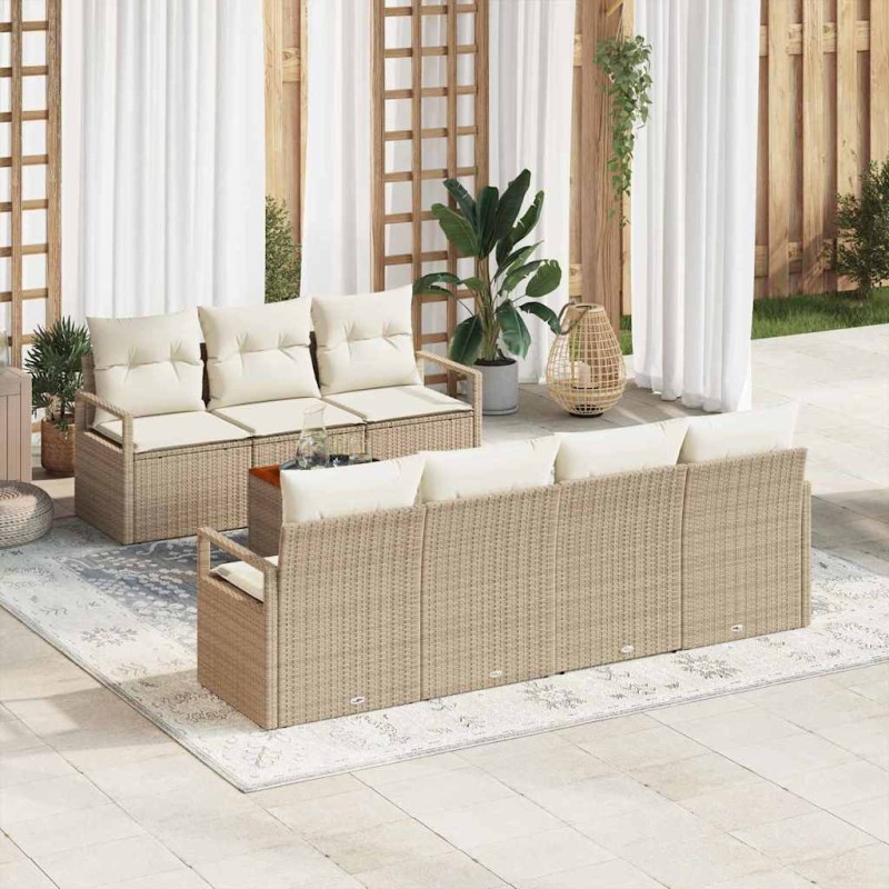 vidaXL Set da Giardino in 8 Pezzi con Cuscini Beige in Rattan Composito e Acacia