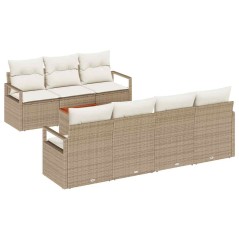 vidaXL Set da Giardino in 8 Pezzi con Cuscini Beige in Rattan Composito e Acacia