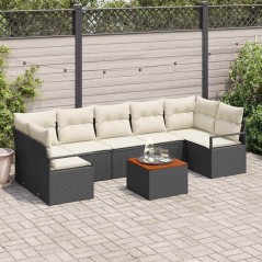 vidaXL Set da giardino 8 pezzi con cuscini in polyrattan nero e acacia