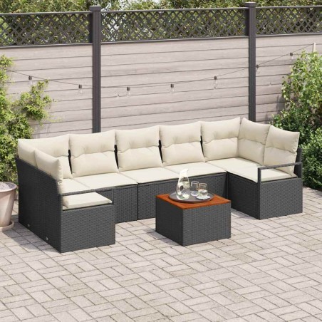 vidaXL Set da giardino 8 pezzi con cuscini in polyrattan nero e acacia
