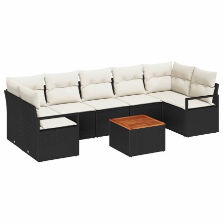vidaXL Set da giardino 8 pezzi con cuscini in polyrattan nero e acacia
