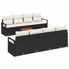 vidaXL Set Divano da Giardino 9 Pezzi con Cuscini Neri in Rattan e Policarbonato