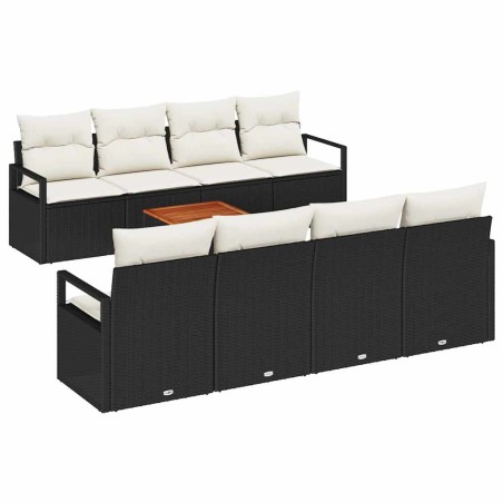 vidaXL Set Divano da Giardino 9 Pezzi con Cuscini Neri in Rattan e Policarbonato