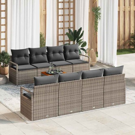 vidaXL Set divani da giardino 9 pezzi con cuscini grigi in polirattan e acacia