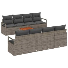 vidaXL Set divani da giardino 9 pezzi con cuscini grigi in polirattan e acacia
