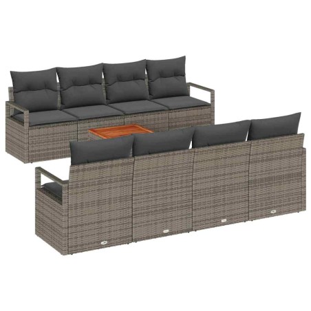 vidaXL Set divani da giardino 9 pezzi con cuscini grigi in polirattan e acacia
