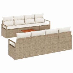vidaXL Set di divani da giardino 9 pezzi con cuscini beige in rattan poly e acacia