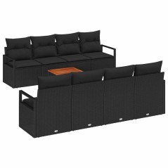 vidaXL Set di divani da giardino 9 pezzi con cuscini neri in rattan polyrattan e acacia