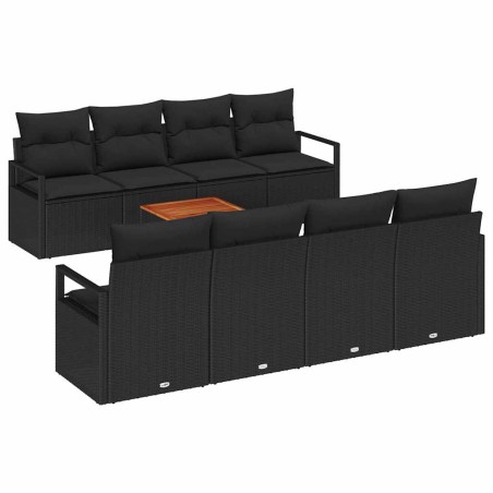 vidaXL Set di divani da giardino 9 pezzi con cuscini neri in rattan polyrattan e acacia
