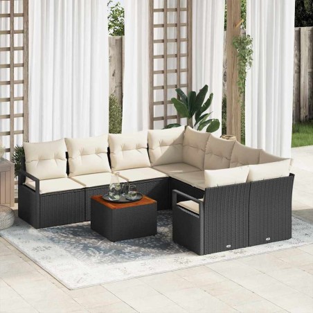 vidaXL Set di Divani da Giardino 9 Pezzi con Cuscini Neri in Polyrattan e Acacia