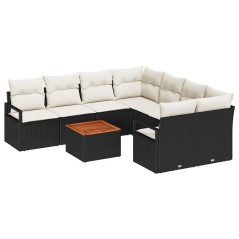 vidaXL Set di Divani da Giardino 9 Pezzi con Cuscini Neri in Polyrattan e Acacia