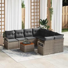 vidaXL Set divano da giardino 9 pezzi con cuscini in rattan grigio e acacia