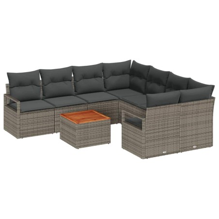 vidaXL Set divano da giardino 9 pezzi con cuscini in rattan grigio e acacia