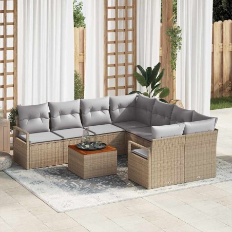 vidaXL Set Divano da Giardino 9 Pezzi in Rattan Sintetico e Legno di Acacia