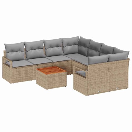 vidaXL Set Divano da Giardino 9 Pezzi in Rattan Sintetico e Legno di Acacia
