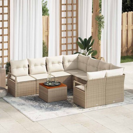vidaXL Set Giardino 9 Pezzi con Cuscini Beige in Rattan Sintetico