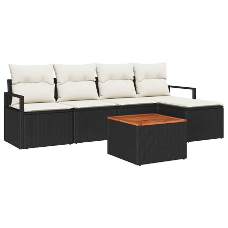 vidaXL Set di divani da giardino in 6 pezzi con cuscini in rattan nero e legno di acacia