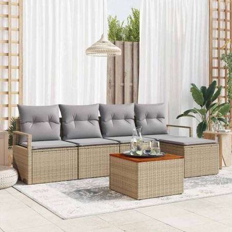 vidaXL Set di divani da giardino 6 pezzi con cuscini beige in polyrattan e acacia