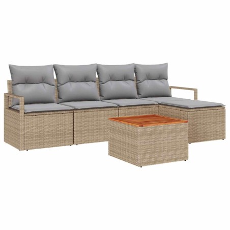 vidaXL Set di divani da giardino 6 pezzi con cuscini beige in polyrattan e acacia