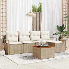 vidaXL Set di divani da giardino da 6 pezzi con cuscini beige in poly rattan e acacia
