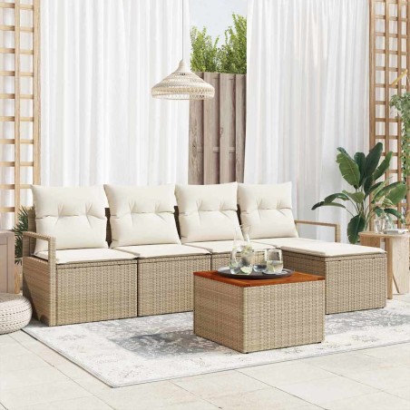 vidaXL Set di divani da giardino da 6 pezzi con cuscini beige in poly rattan e acacia