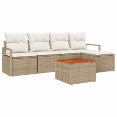 vidaXL Set di divani da giardino da 6 pezzi con cuscini beige in poly rattan e acacia