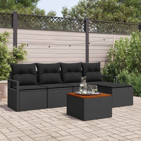 vidaXL Set di divano da giardino a 6 pezzi con cuscini neri in rattan sintetico e acacia