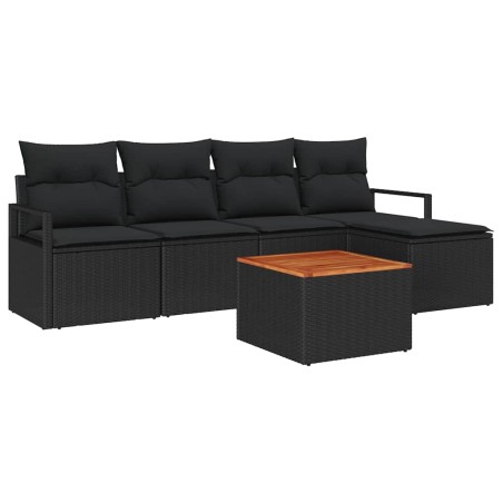 vidaXL Set di divano da giardino a 6 pezzi con cuscini neri in rattan sintetico e acacia
