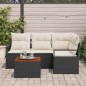 vidaXL Set di divani da giardino in polirattan e legno di acacia, 5 pezzi con cuscini neri