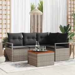 vidaXL Set da Giardino a 5 Pezzi con Cuscini Grigi in Rattan Sintetico
