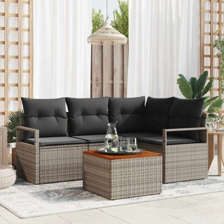 vidaXL Set da Giardino a 5 Pezzi con Cuscini Grigi in Rattan Sintetico