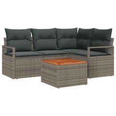 vidaXL Set da Giardino a 5 Pezzi con Cuscini Grigi in Rattan Sintetico