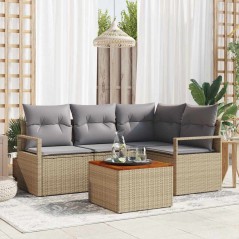 vidaXL Set da Giardino da 5 Pezzi con Cuscini Beige in Polyrattan e Acacia