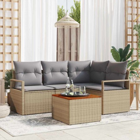 vidaXL Set da Giardino da 5 Pezzi con Cuscini Beige in Polyrattan e Acacia