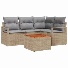 vidaXL Set da Giardino da 5 Pezzi con Cuscini Beige in Polyrattan e Acacia
