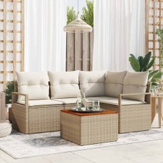 vidaXL Set di divani da giardino in 5 pezzi con cuscini beige in rattan polimerico.