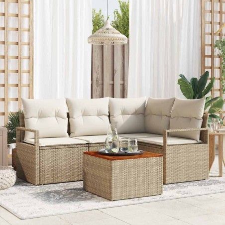 vidaXL Set di divani da giardino in 5 pezzi con cuscini beige in rattan polimerico.