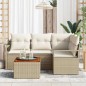 vidaXL Set di divani da giardino in 5 pezzi con cuscini beige in rattan polimerico.