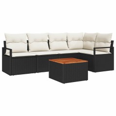vidaXL Set di divani da giardino, 6 pezzi con cuscini in rattan poliestere nero e legno di acacia.