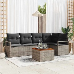 vidaXL Set di divani da giardino 6 pezzi con cuscini grigi in rattan sintetico e acacia