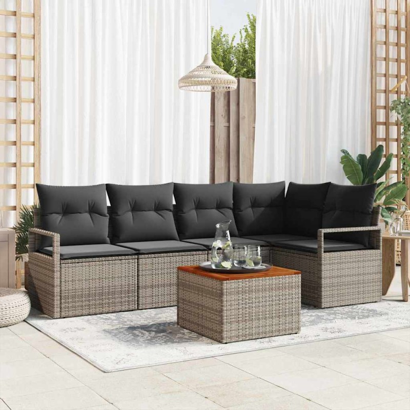 vidaXL Set di divani da giardino 6 pezzi con cuscini grigi in rattan sintetico e acacia