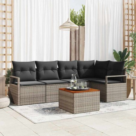 vidaXL Set di divani da giardino 6 pezzi con cuscini grigi in rattan sintetico e acacia