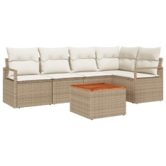 vidaXL Set Divano da Giardino 6 Pezzi con Cuscini Beige in Rattan Policristallino e Acacia.