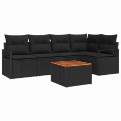 vidaXL Set da Giardino 6 Pezzi con Cuscini in Rattan Nero e Acacia
