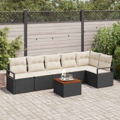 vidaXL Set Divani da Giardino 7 Pezzi con Cuscini Neri in Rattan Sintetico e Acacia