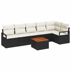 vidaXL Set Divani da Giardino 7 Pezzi con Cuscini Neri in Rattan Sintetico e Acacia