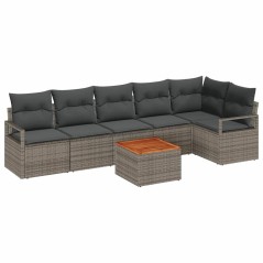 vidaXL Set Divani da Giardino 7 Pezzi con Cuscini Grigi in Rattan Sintetico e Acacia
